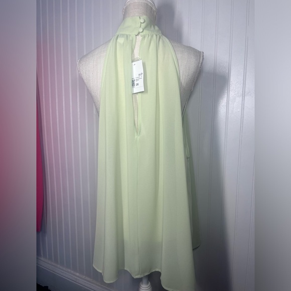 Forever 21 Pistachio woven rosette mock neck blouse NWT Fairycore whimsy light - Picture 4 of 6